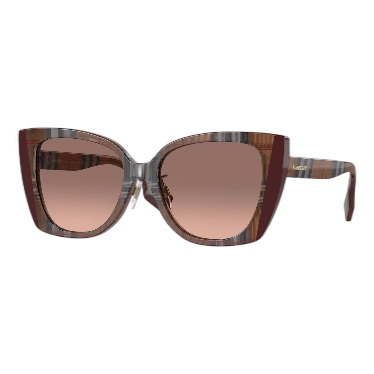 BURBERRY 0BE4393F 405413 MERYL CHECK BROWN BORDEUX FRAME I PINK GRADIENT DARK BROWN LENS